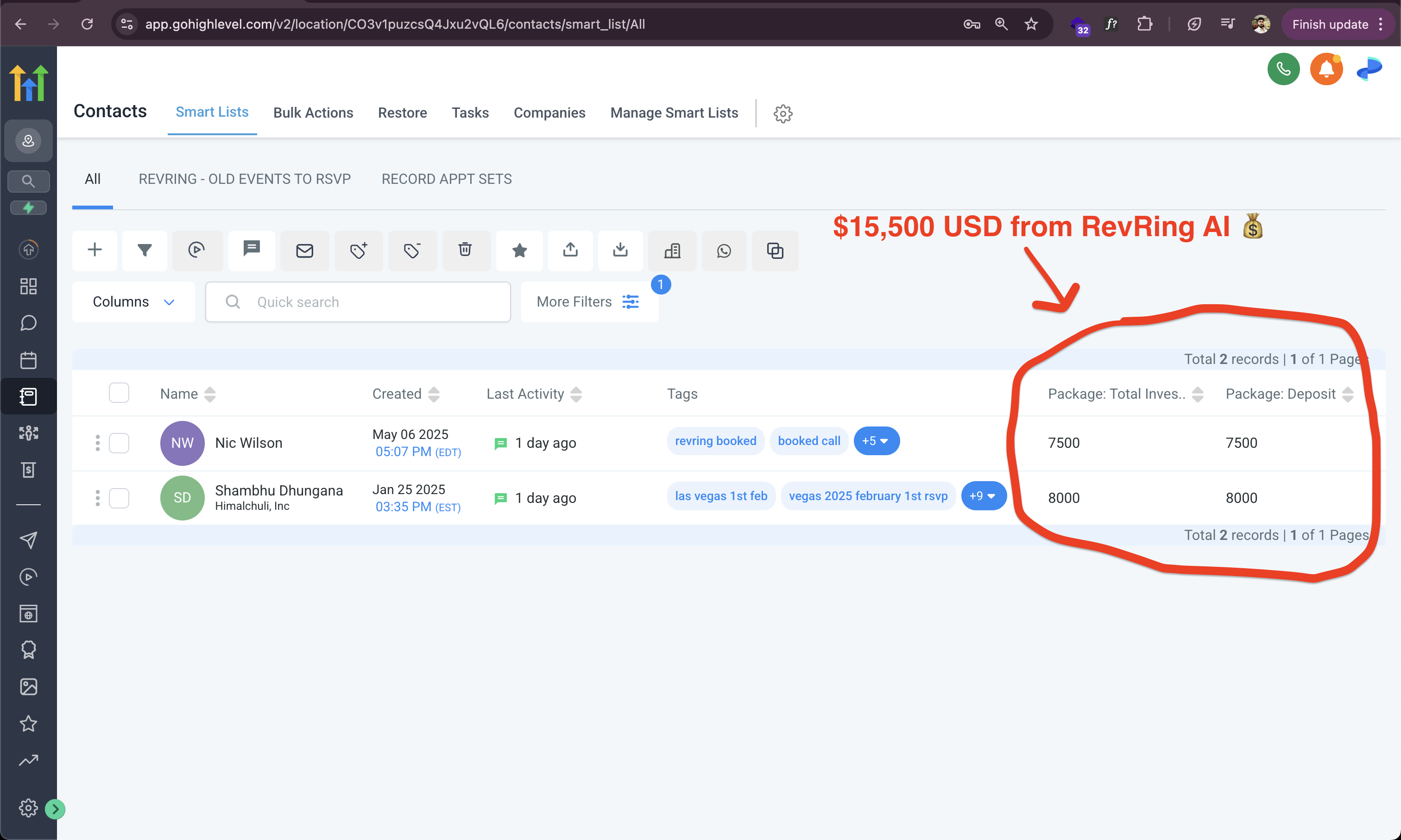 $15.5K cash collected — Wojo Media via RevRing AI campaigns