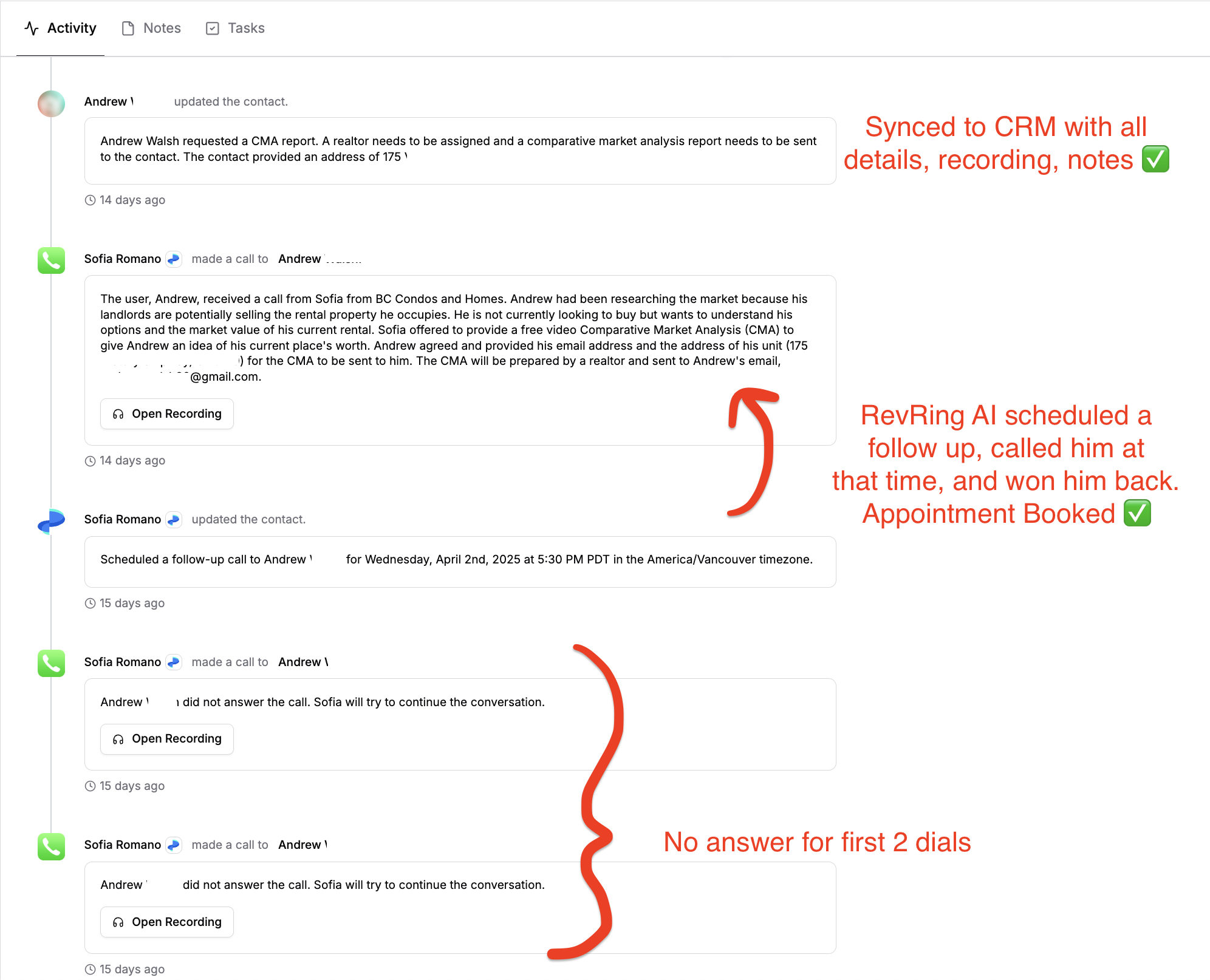 Annotated: AI follow-up call leads to confirmed appointment booking