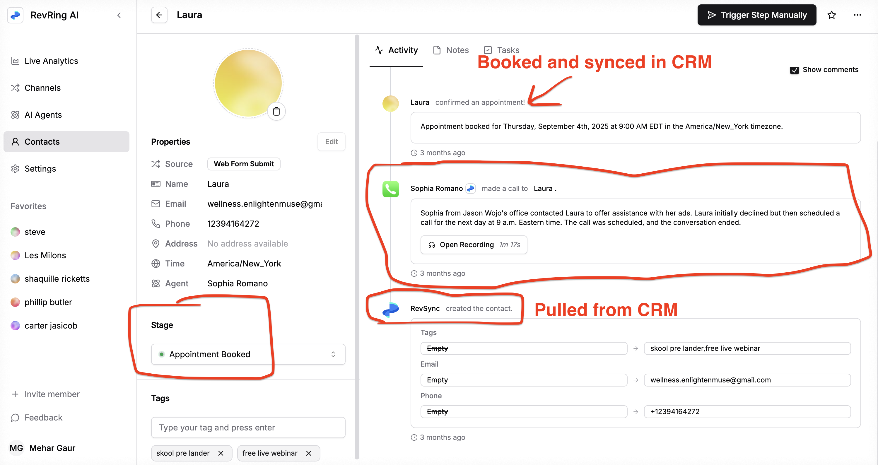 RevRing app — live campaign dashboard